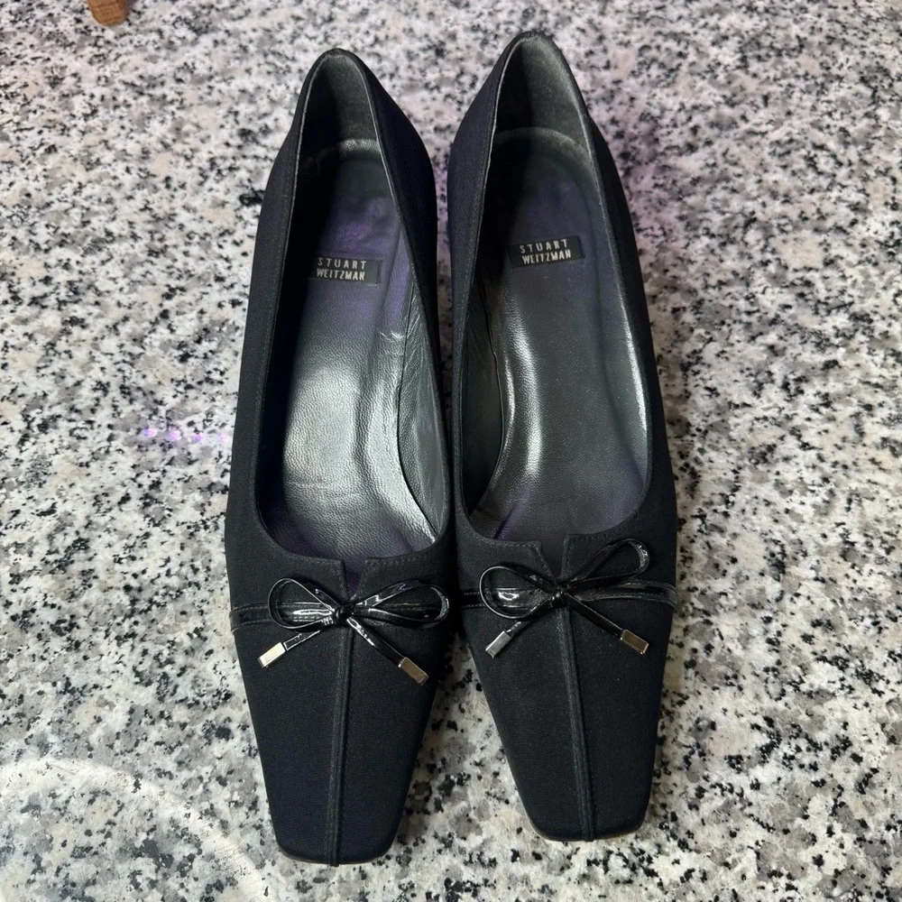 Stuart Weitzman Elegant Black Minimal Women's Kitten Heels Shoes Size 9 - Picture 4 of 10